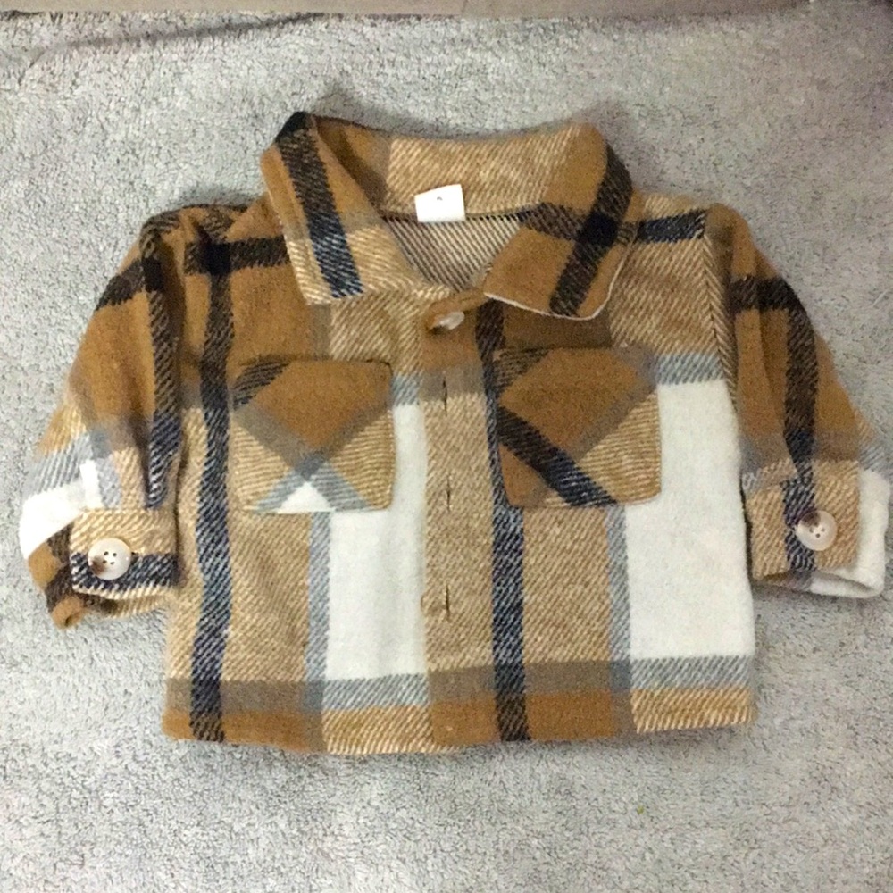 3-6 months Baby Infant Toddler Brown & White Flannel Shirt Jacket Coat